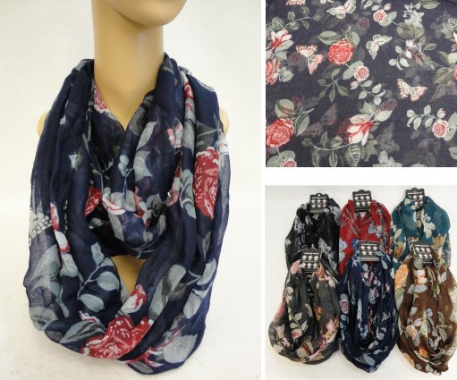 Extra-Wide Light Weight Infinity SCARF [Butterfly & Roses]